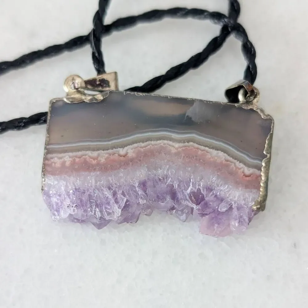 Amethyst Slice Crystal Pendant Necklace